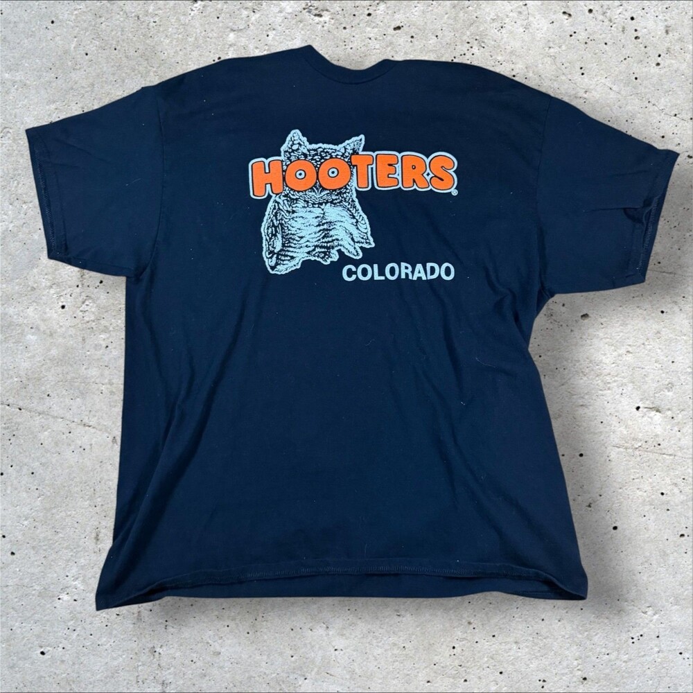 Hooters Colorado Graphic Tee T Shirt 2XL Black Gildan Ultra Cotton Double Sided